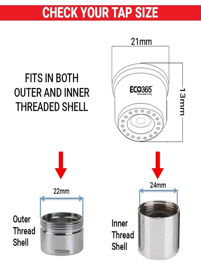 ECO365 3 LPM Shower Flow Aerator | Anti-Clog Faucet Adapter with Water Saving Nozzle | Easy To Maintain | Water-Saving Chrome Finish for Kitchen & Bathroom Sinks - Pack of 2 - Image 4